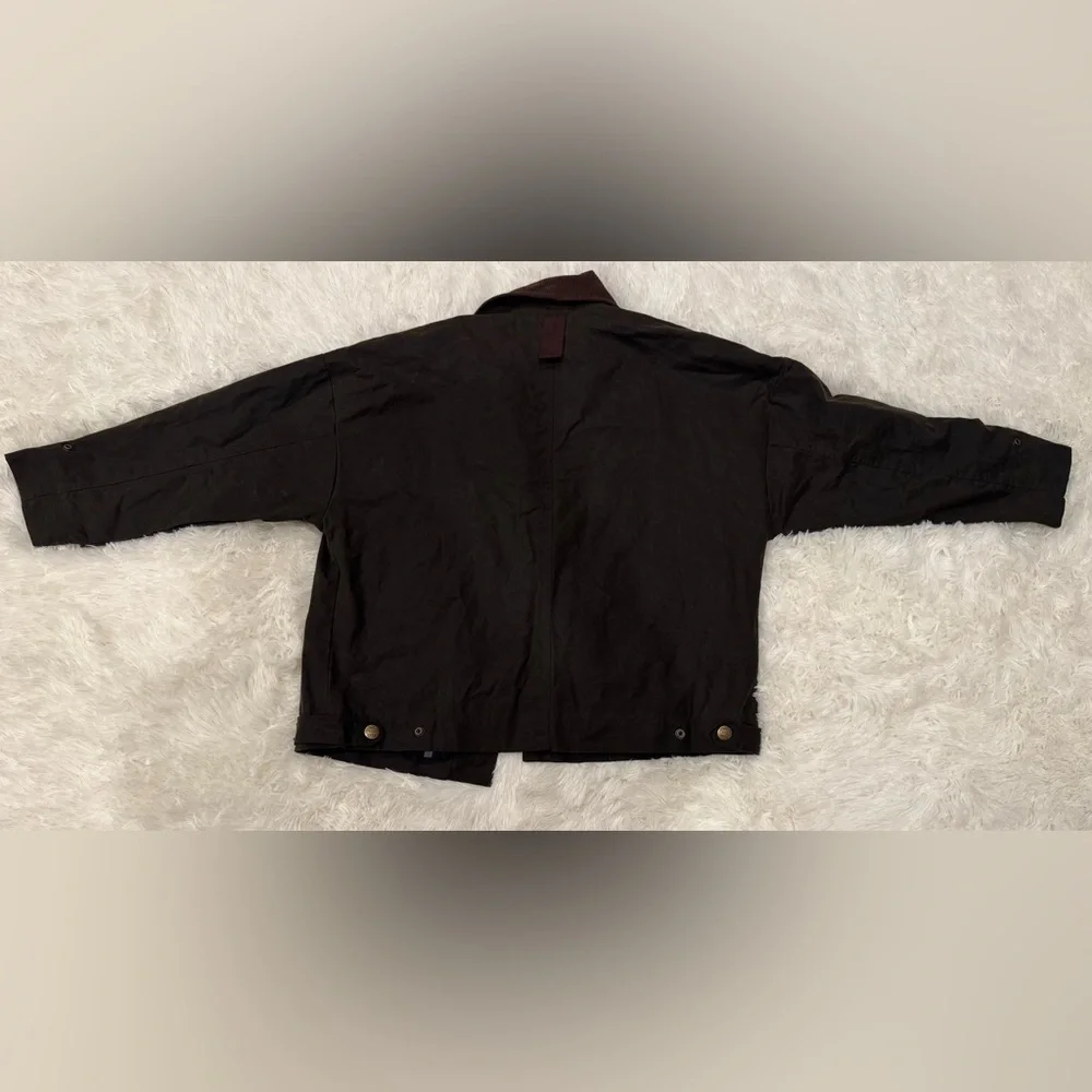 New Free People We The Free Cori Waxed Zip Front Wax Long Oversized Chore Jacket